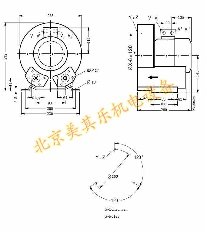 單相550w高壓鼓風(fēng)機尺寸圖